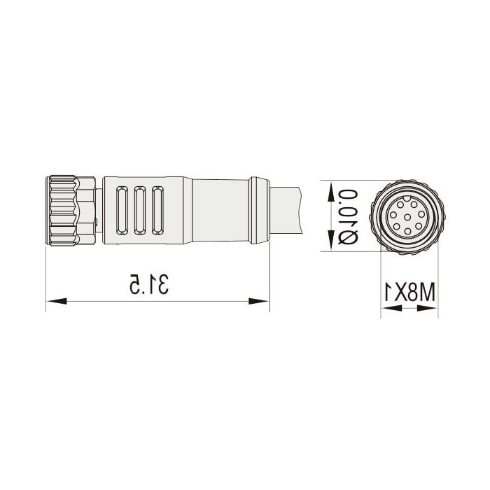 M8 8Pin, straight female, single-end precast PUR flexible cable, shielded, black色护套、63S741-XXX