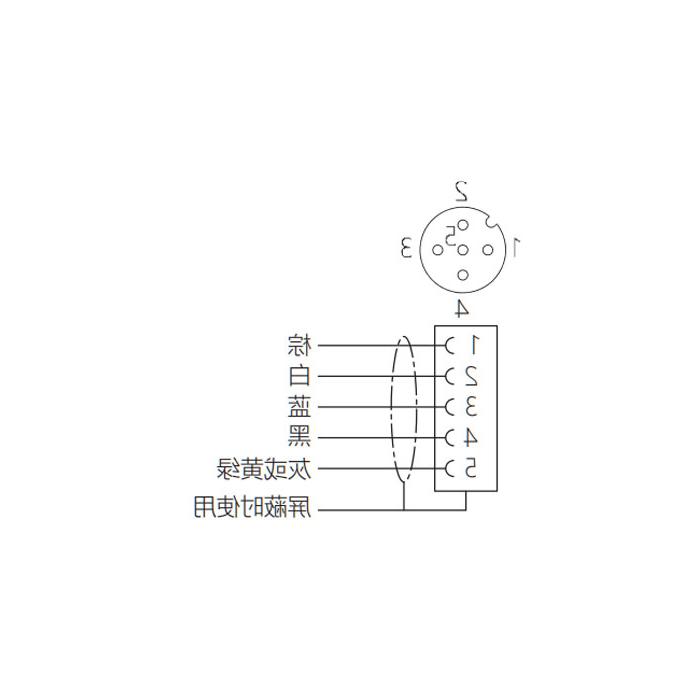 M12 5Pin, female 90°, single-end precast cable, PUR material, yellow sheath, 64T541-XXX